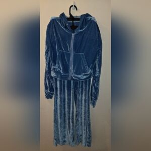 Blue Velour Hoodie and Pants Set